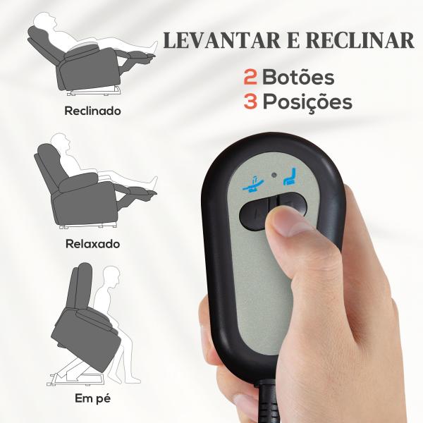 Poltrona Reclinável Elétrica Levanta Pessoas com Massagem Vibratória e Aquecimento 98x96x105 cm Cinza