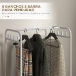 Charriot Moderno 8 Ganchos e 4 Cestos para Armazenamento Charriot com Rodas e Estrutura de Aço 63x37x153 cm Branco