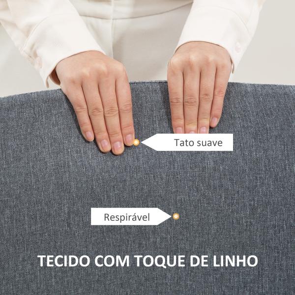 Cadeira de Escritório sem Apoio para os Braços Estofada em Linho Sintético com Altura Ajustável 53x43x85 - 93 cm Cinza