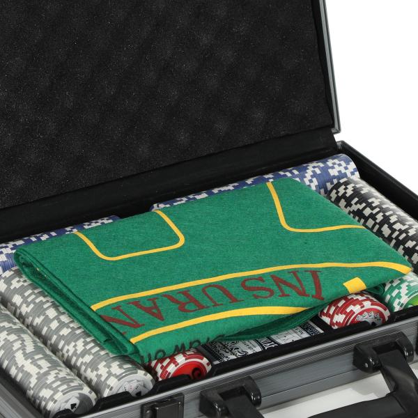 Mala de Póquer com 400 Fichas 2 Baralhos 5 Dados Tapete e Botão Dealer 39,5x28x8 cm Cinza