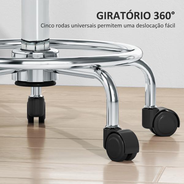 Banco Giratório com Rodas Altura Regulável 50 - 66 cm Assento Estofado em Imitação de Couro 34x34x50 - 66 cm Cinzento