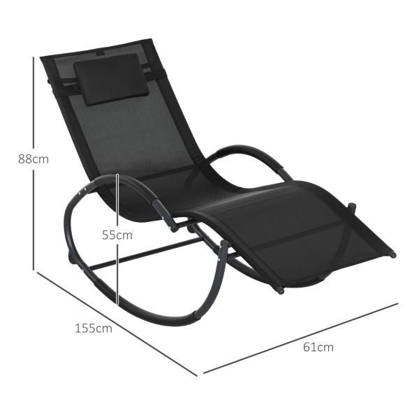 Espreguiçadeira Baloiço de Jardim com Apoio para os Braços Almofada para a Cabeça Removível 155x61x88 cm Preto