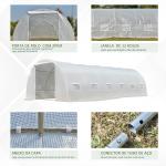 Estufa Tipo Túnel 800x300x200cm com 12 Janelas e Porta Enrolável Cobertura de PE 140g/m² e Aço para Cultivo de Plantas Verduras Branco