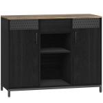 Aparador de 2 Portas com Orifícios 2 Compartimentos e Gaveta Prateleiras Ajustáveis 100x40x80 cm Preto e Castanho Rústico