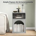 Mesa de Cabeceira Estreita com 2 Compartimentos Abertos, Design em Forma de Arco, 40x30x60 cm, Cinzento