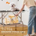Mesa de Tosquia para Cães Dobrável com Prateleira de Armazenamento e Altura Ajustável 20 - 80 cm 107x60x170 cm Preto