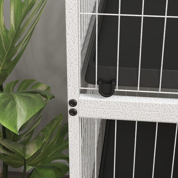 Gaiola para Roedores 80x52x128 cm Casa de 4 Alturas com Rampas Suspensa Rede Bandeja Removível Rodas Branco Rajado e Preto