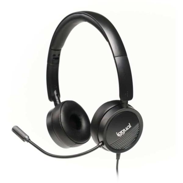 Headphones iggual Dual Tech com Microfone USB + 3.5mm Pretos — Recondicionado