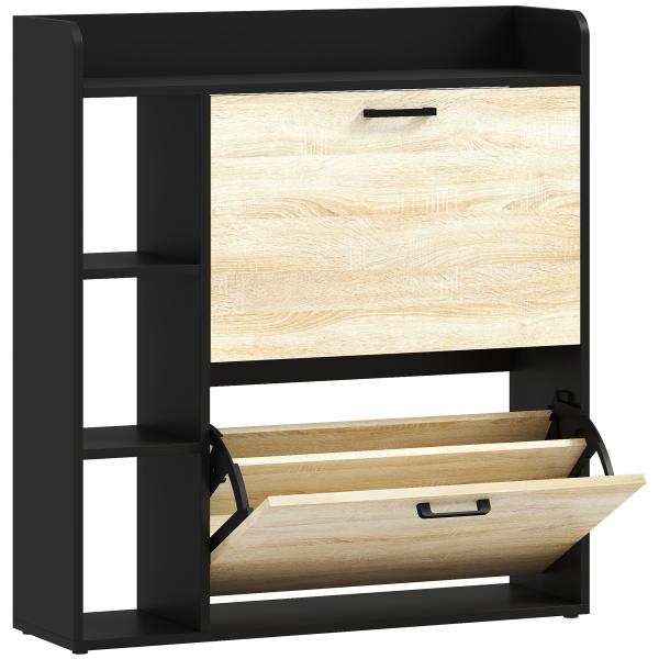 Sapateira Estreita com 3 Prateleiras Laterais e Prateleiras Ajustáveis para 15 Pares de Sapatos 83x24x90,5 cm Madeira e Preto
