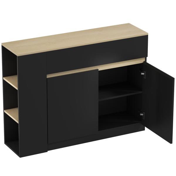 Aparador de Cozinha com Armário 2 Gavetas 3 Prateleiras Abertas 2 Portas e Prateleira Ajustável 110x29,5x82 cm Preto