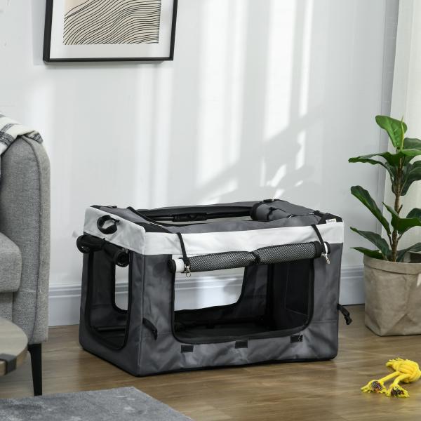 Carrinho para Animais de Estimação Carrinho para Cães Dobrável com Compartimento Desmontável 4 Portas 81x58x97,5 cm Cinza