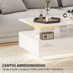 Mesa de Centro Moderna com LED 4 Gavetas Prateleira Aberta e Luzes LED de 16 Cores 90x55x41 cm Branco Brilhante