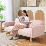 Sofá Cama de 2 Lugares com Encosto Ajustável em 3 Posições Apoio para os Braços e Pés de Madeira 173x75x73 cm Rosa
