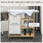 Cesto de Roupa Suja 57,4L com Tábua de Passar Suporte para Ferro 3 Prateleiras e Bolsa Removível 113x34x82 cm Madeira e Cinza