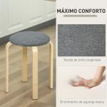 Conjunto de 4 Bancos Empilháveis Redondos Bancos Baixos de Cozinha com Assento Acolchoado Ø40x45 cm Cinzento e Madeira