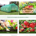 Estufa Tipo Túnel de Jardim 600x300x200cm para Cultivo de Plantas Verduras com 8 Janelas e Porta Enroláveis com Zíper Aço Verde
