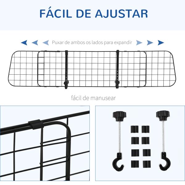 Grade de Segurança de Carro para Cães Extensível Universal Grade de Segurança para Cães com Largura Ajustável 91 - 152x30cm Preto