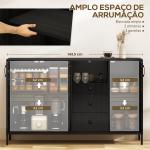 Aparador com 3 Portas e 3 Gavetas Prateleiras Ajustáveis para Cozinha, Entrada Sala de Jantar Quarto 143,5x40x90 cm Preto