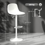 2 Bancos de Bar Reguláveis em Altura 84 - 104 cm com Encosto e Apoio para os Pés Estofadas em PU Giratórias em 360° Branco