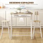 Conjunto de Móvel Bar com Mesa Alta e 2 Bancos com Prateleira de Armazenamento e Estrutura de Metal 80x50x90cm Branco e Madeira
