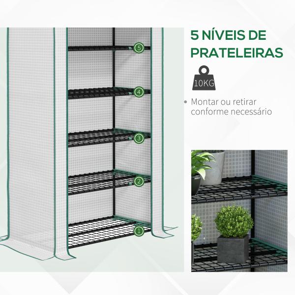 Estufa de Jardim de 5 Prateleiras Estufa Resistente com 1 Porta com Fecho de Correr Anti - UV 90x49x193 cm Branco