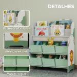 Estante Infantil para Brinquedos com 6 Caixas de Tecido Não Tecido Organizador de Brinquedos com 2 Prateleiras 63x30x71 cm Verde