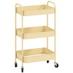 Carrinho Auxiliar com Rodas de 3 Níveis Carrinho de Cozinha com 3 Cestos e 2 Pegas 45x30,6x79 cm Amarelo