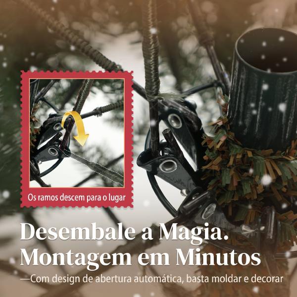Árvore de Natal Artificial 210 cm com 2641 Ramos e Base Metálica Dobrável, Realista e Frondosa, Verde