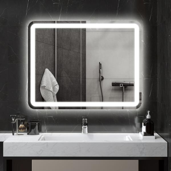 Espelho Casa de Banho com Luzes LED 70x90 cm Função Antiembaciamento 3 Temperaturas de Cor Ajustável e Função de Memória Prata