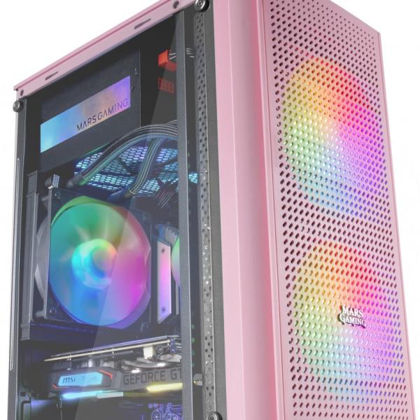 Caixa Micro - ATX MC300P RGB Vidro Temperado (Rosa) - MARS GAMING