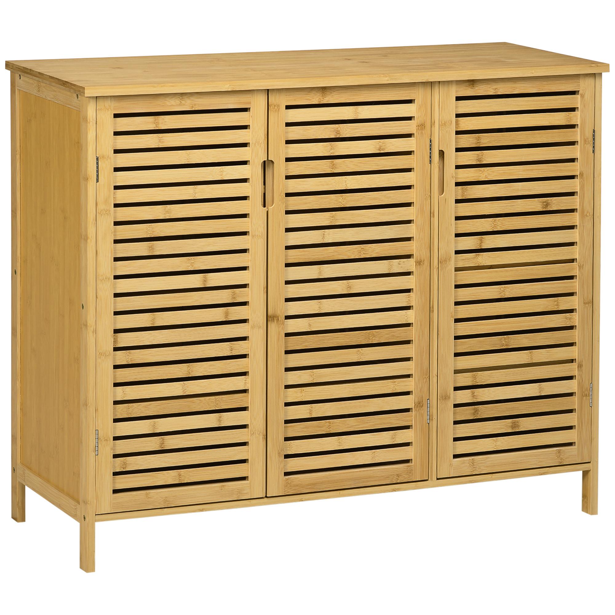 Sapateira de Entrada com 3 Portas de Persiana Prateleiras Ajustáveis para 16 Pares de Sapatos 100x35x80 cm Natural