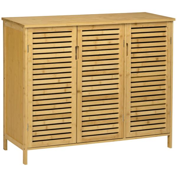 Sapateira de Entrada com 3 Portas de Persiana Prateleiras Ajustáveis para 16 Pares de Sapatos 100x35x80 cm Natural