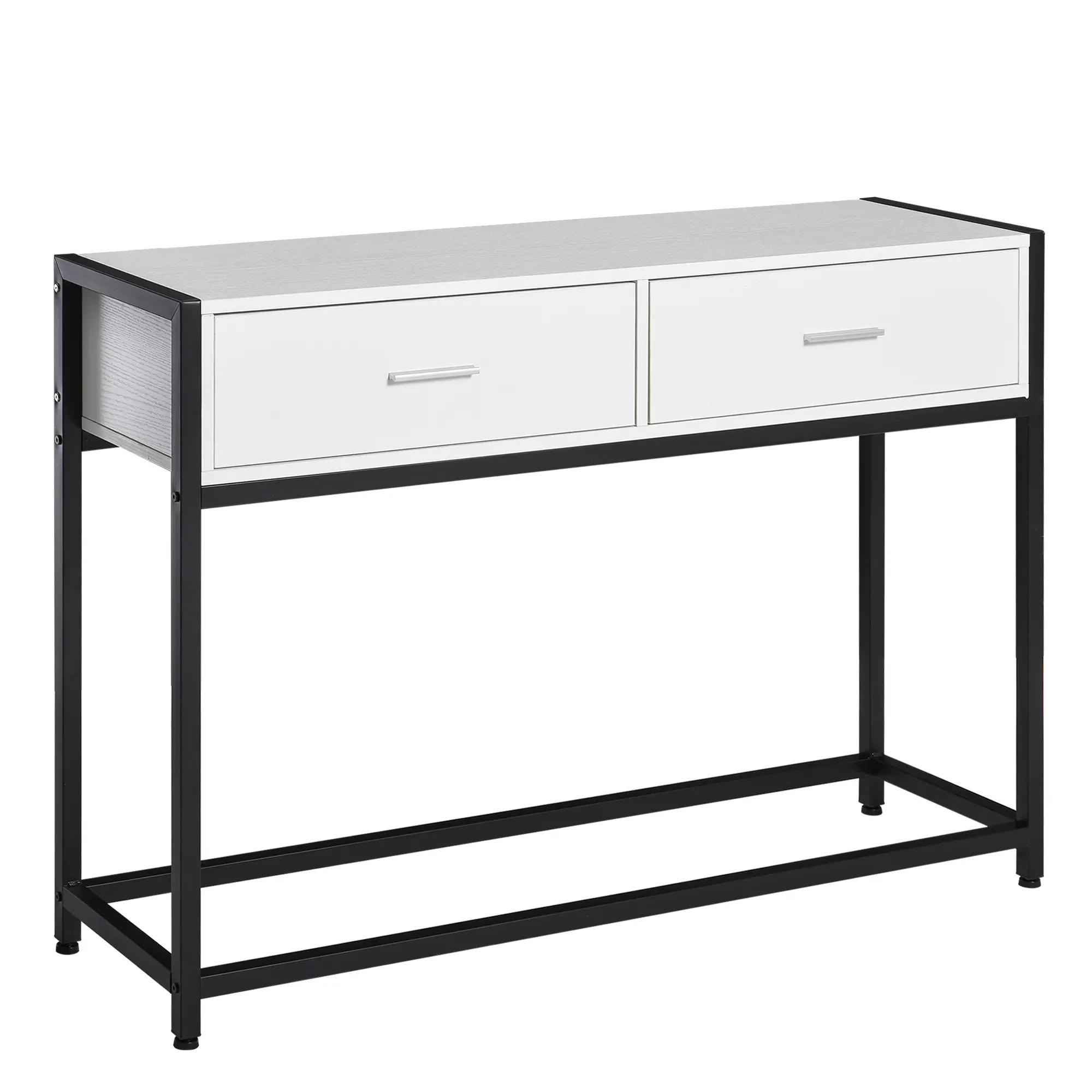Consola Mesa de Entrada 120x34x81cm com 2 Gavetas e Pés Ajustáveis Móvel de Entrada de Estilo Moderno para Corredor Entrada Branco e Preto