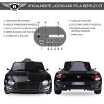 Bentley GT elétrico licenciado para crianças de 3 - 5 anos 2 velocidades com controle remoto farois musica preto