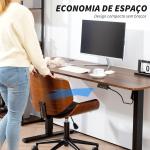 Cadeira de Escritório sem Braços Cadeira de Secretária Vintage Giratória Estofada em PU Altura Ajustável 52x54x74 - 84 cm Preto e Madeira
