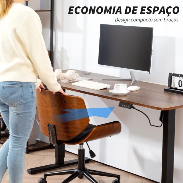Cadeira de Escritório sem Braços Cadeira de Secretária Vintage Giratória Estofada em PU Altura Ajustável 52x54x74 - 84 cm Preto e Madeira