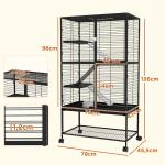 Gaiola para Animais Pequenos de 4 Níveis com Rodas Rampa Comedouro Bebedouro e Bandeja Removível 78x45,5x136 cm Preto