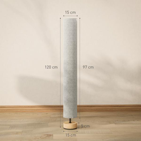 Candeeiro de Pé para Sala com Casquilho E27 Máx. 40 W, Abat - Jour em Linho e Estrutura Metálica, 15x15x120 cm, Cinzento