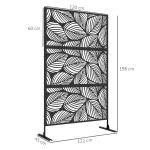 Biombo de Exterior Separador de Ambientes com 3 Peças com Padrão de Flores Grande e Estrutura de Aço 122x45x198 cm Preto