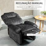 Poltrona Relax Reclinável com Apoio para os Pés Retrátil Encosto Alto Bolso Lateral Acolchoado Grosso 88x91x108 cm Preto