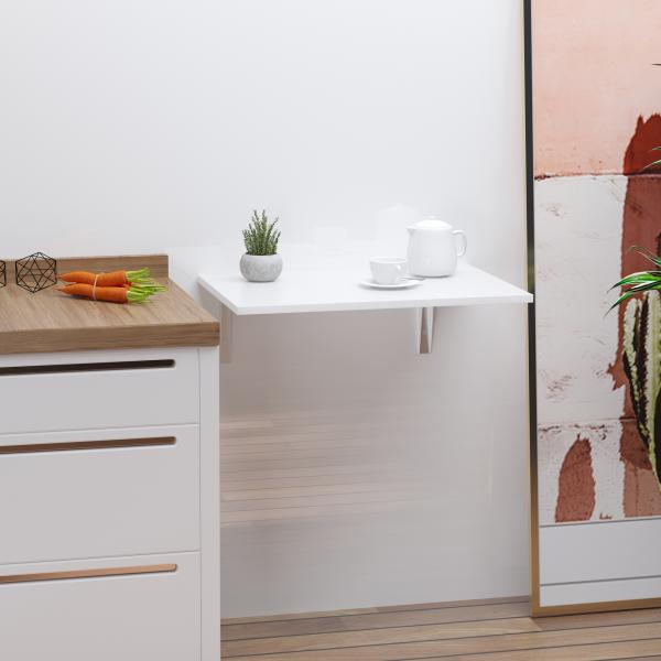 Mesa Dobrável de Parede Mesa Auxiliar Suspensa para Cozinha Sala de Jantar 60x40x20cm Branco