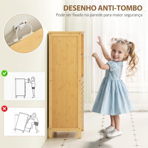Armário Casa de Banho de Bambu Móvel Auxiliar Casa de Banho com 2 Portas 2 Prateleiras Abertas 50x29x92 cm Madeira