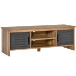 Armário de TV para televisores de 42"com 2 compartimentos fechados com portas de metal e 2 estantes 109x35x38 cm Madeira natural e cinza