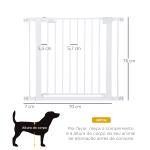 Barreira de Segurança para Cães Animais de Estimação 75 - 96cm para Escadas Portas e Corredores com Fechamento Automático Altura 76cm Branco