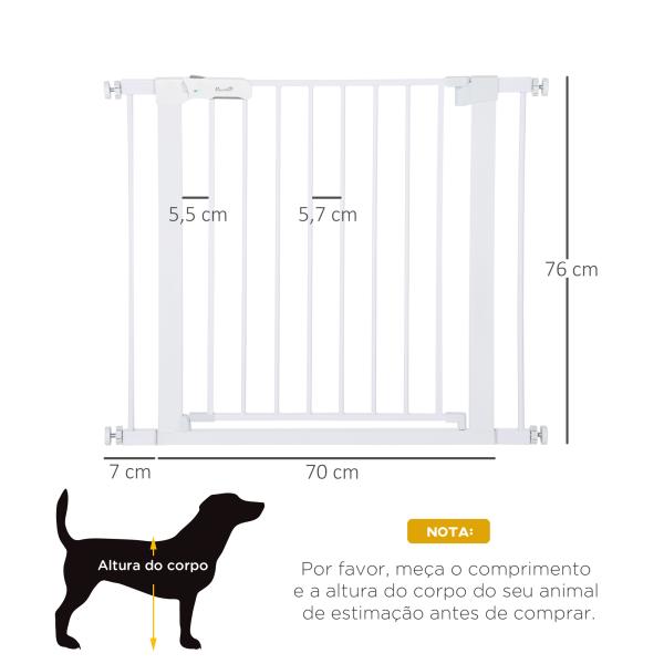 Barreira de Segurança para Cães Animais de Estimação 75 - 96cm para Escadas Portas e Corredores com Fechamento Automático Altura 76cm Branco