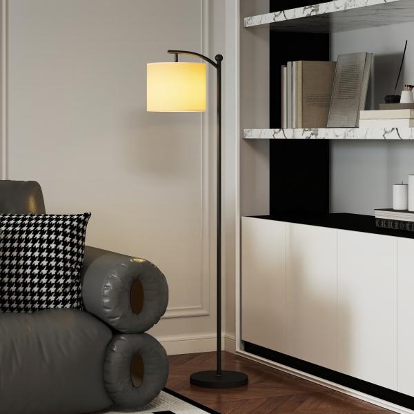 Candeeiro de Pé LED 11 Níveis, Controlo Remoto, Temporizador 60 min, 54,3x30,6x159,6 cm Preto e Creme