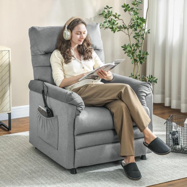 Poltrona Relax com Aquecimento Lombar e Massagem por Vibração Reclinável Função de Memória 82x99x106 cm Cinzento