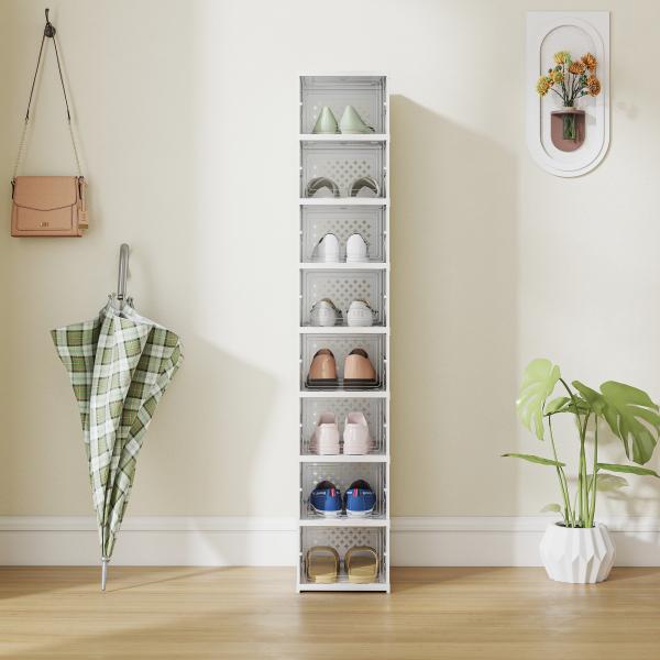 Sapateira Dobrável Organizador para Sapatos de 8 Níveis com Portas Transparentes para Sapatos até Tamanho 43 26x35x140 cm Branco