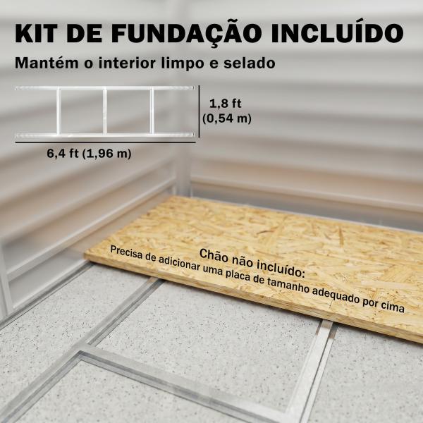 Abrigo de Jardim Exterior 2,36m² 213x120x194 cm com Base Reforçada (Piso NÃO Incluído) e Portas de Correr Cinza Escuro