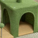 Árvore Arranhadora para Gatos 98 cm com Folhas Artificiais, Toca, Cama, Postes em Juta e 2 Bolas, Verde